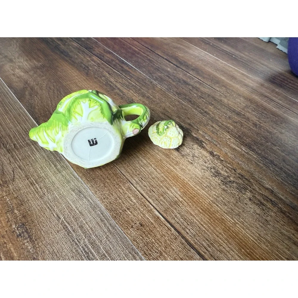 Miniature Cauliflower Ceramic Teapot Green and Cream Vegetable Novelty Decor